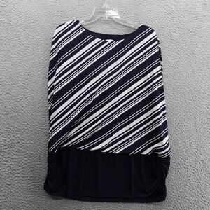 Chico's Striped Tunic Top Size 4 US 20 Navy White Women Stretch Ruched‎ Hem